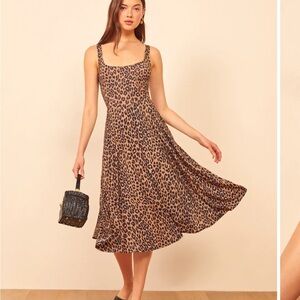 Reformation Brown Leopard Print Midi Dress